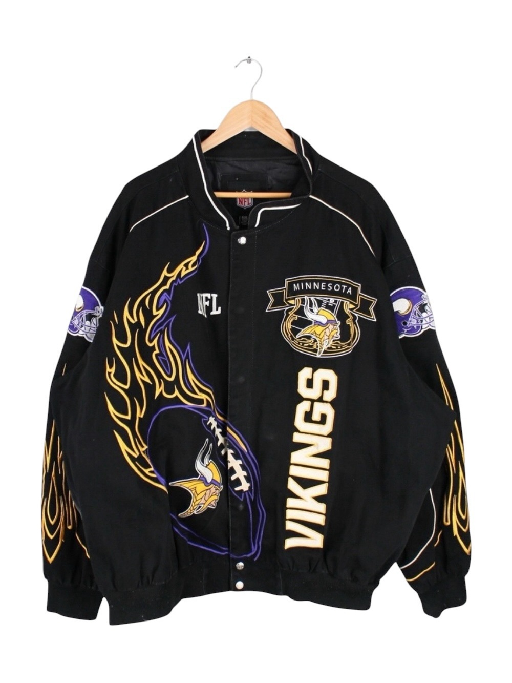 Vintage NFL Minnesota Vikings Snap Front Jacket Black Embroidered Size 6XL